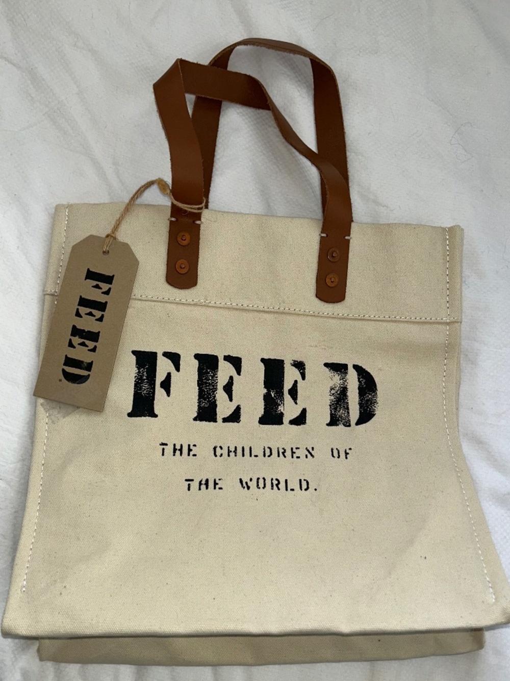 FEED Lauren NEW NWT off white British tanned leather handles tote bag - Picture 3 of 6